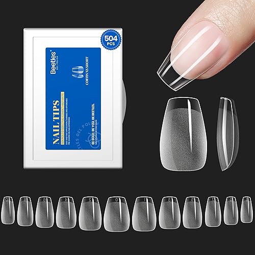 Miniatura 47 de Beetles - Kit de uñas de gel cortas de almendra, juego de 240 extensiones de uñas fáciles con forma de puntas transparentes con pegamento de uñas 5