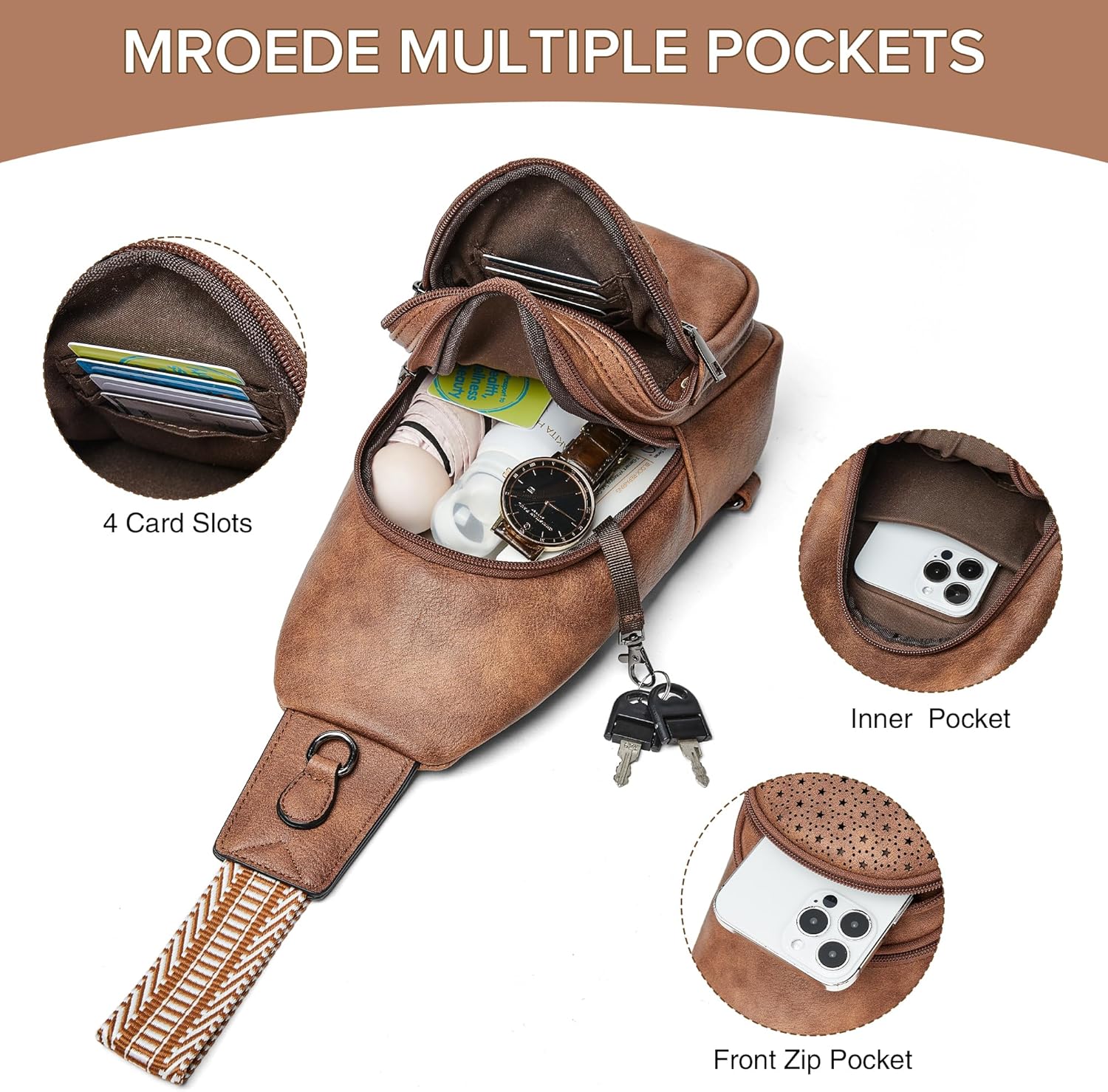 Crossbody Bags for Women 4-Pockets Sling Bag Fanny Pack Chest Purse Backpack Casual Daypacks Travel Shopping - Image 4