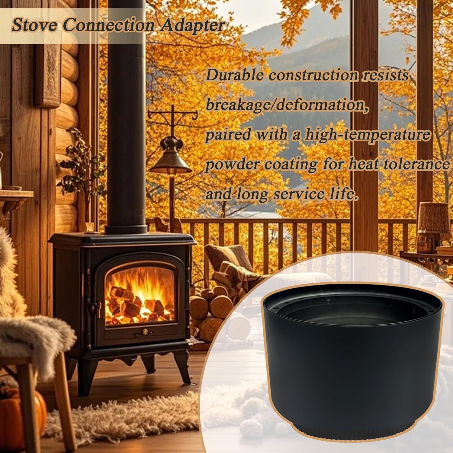 Double Wall Stove Top Connecting Adapter Compatible with DVL 6/DVL-AD Stove Collar,Black Heavy-Duty Stainless Steel