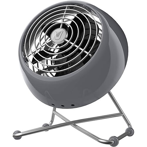 Vornado VFAN Mini Modern Vintage Fan | Retro Metal Air Circulator with New Base for Desk & Bedside | 2 Speeds, Adjustable Tilt | Storm Gray