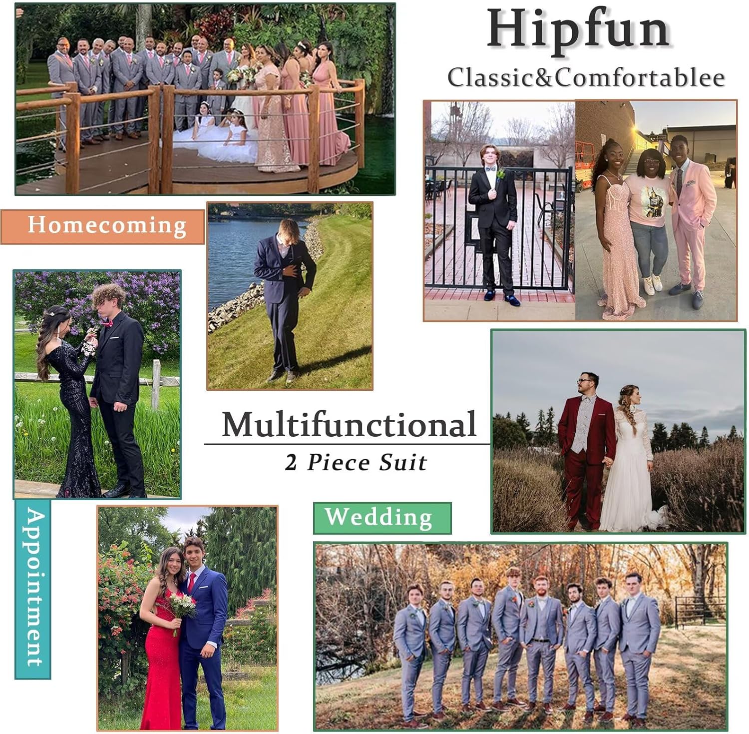 Mens 2 Piece Slim Fit Suit Set Two Button Solid Suit Jacket Pants with Tie Notch Lapel Casual Wedding Suits - Image 6