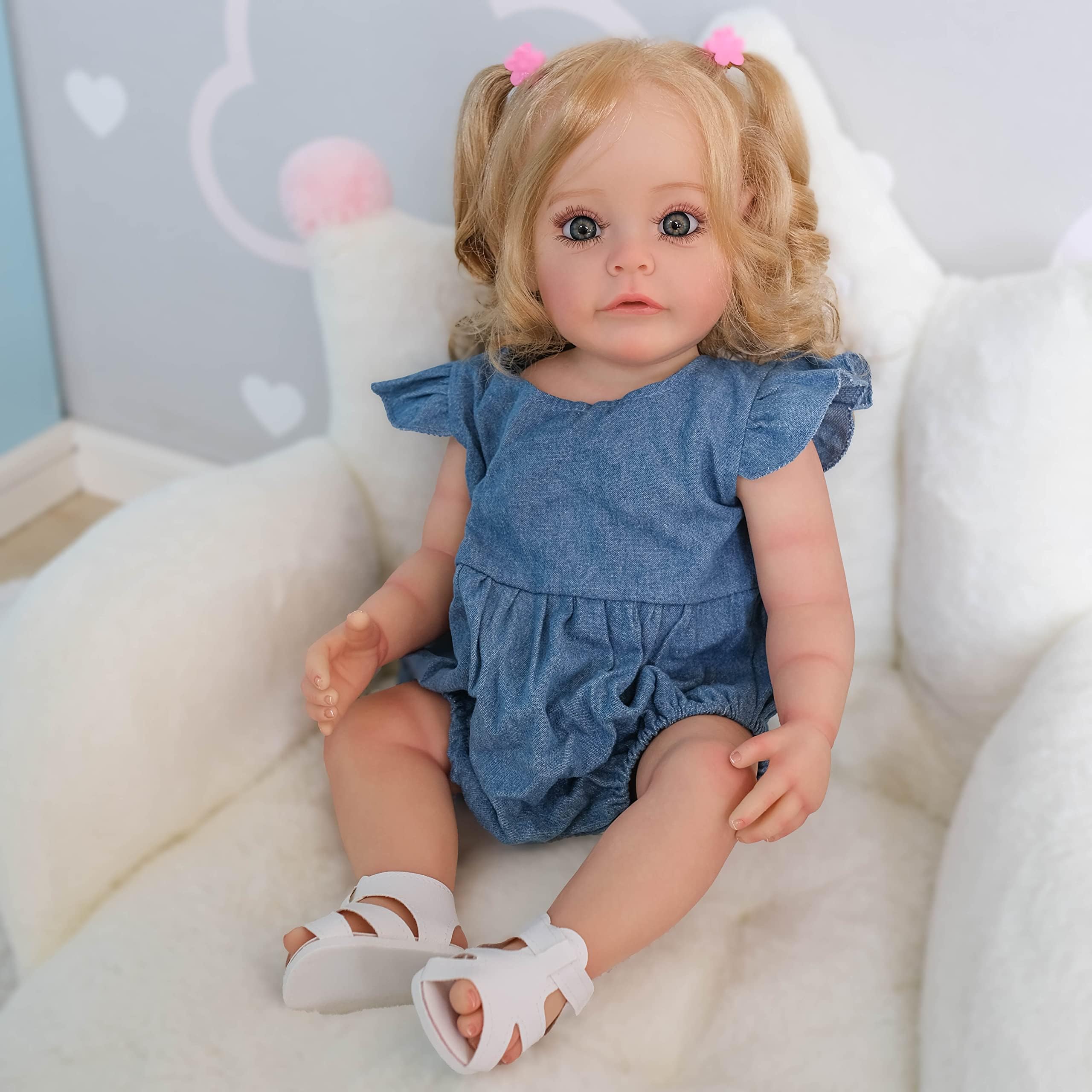 Pinky Reborn 22 Inch 55cm Reborn Baby Toddler Dolls Full Body Silicone Dolls Real Soft Vinyl Realistic Girl Born Toy Gift with Long Hair
