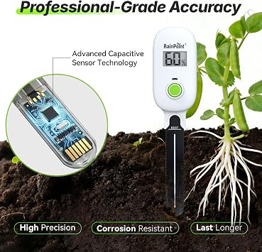 RAINPOINT Smart Digital Wireless Plant Moisture Meter Houseplant Indoor,WiFi Hub Needed,Capacitive Probe,Leave-in Soil Hygrometer Sensor,Real-time Monitor Outdoor Greenhouse Gardening(Two-Pack Set)