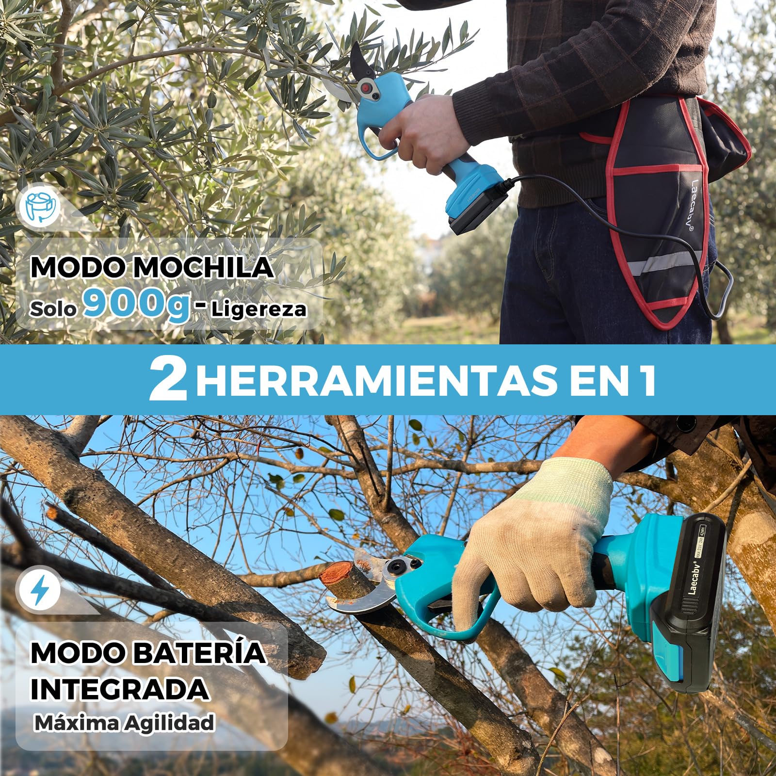 Laecabv Tijeras de podar electricas 40mm progresivo 2 Recargable Litio Batería para jardinería viñedos árboles frutales