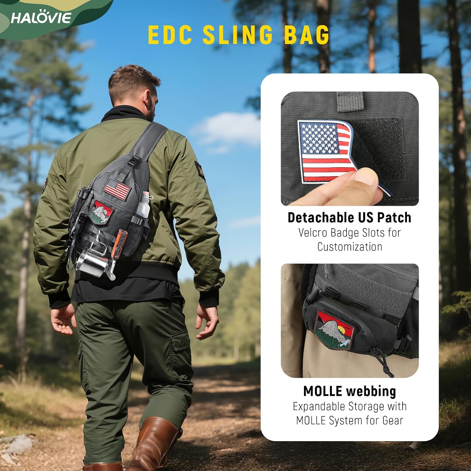 HALOVIE Crossbody Sling Bag Anti Theft RFID Sling Backpack Lightweight Travel Hiking EDC Tactical Chest Shoulder Pack Gift for Men - Image 3