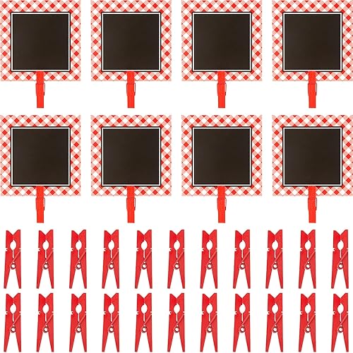 Outus 20 piezas de decoración de fiesta de picnic a cuadros rojos para baby shower, carteles de cartulina de 3 pulgadas, etiquetas de comida pizarra