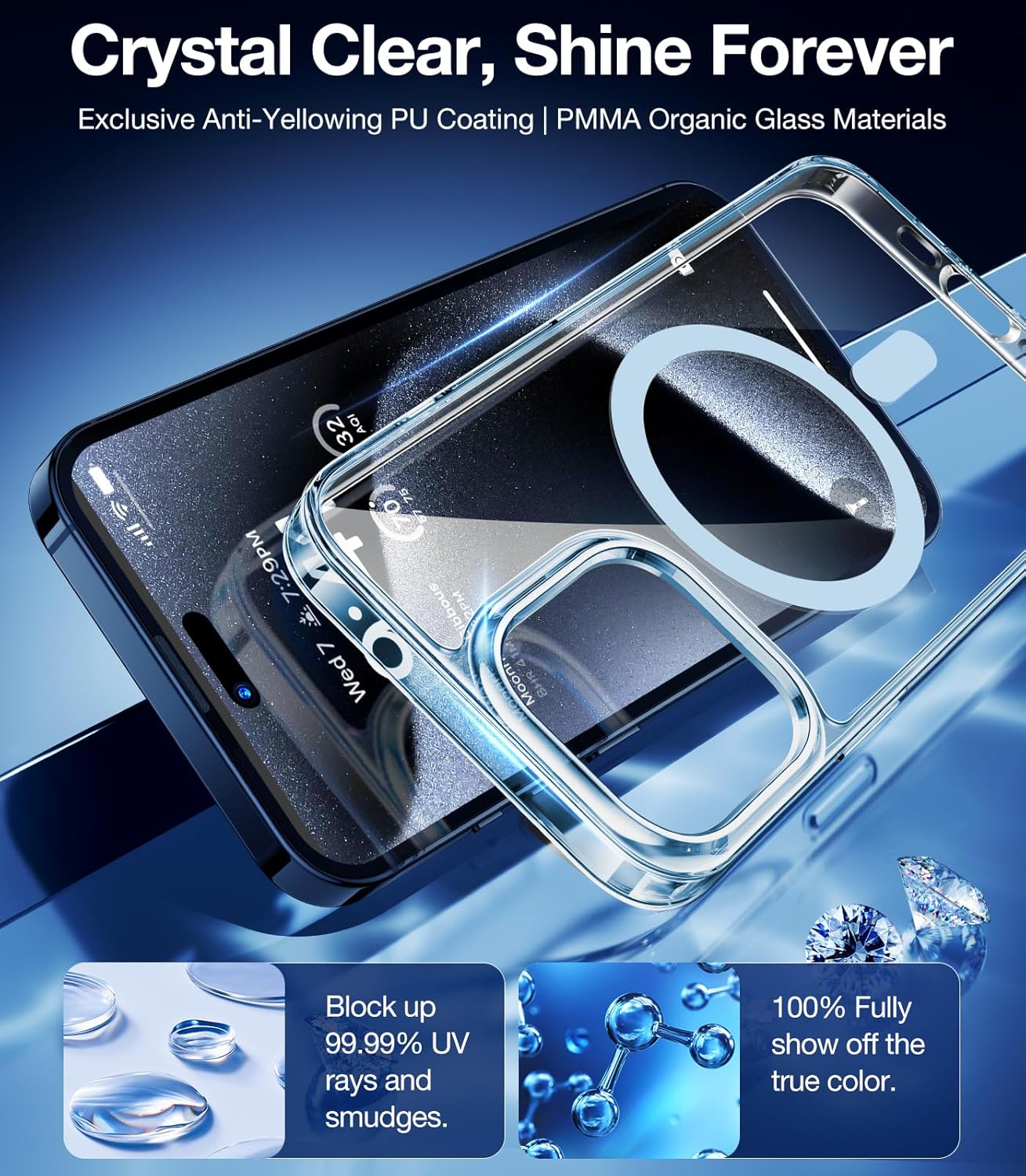 TORRAS Magnetic Shockproof for iPhone 15 Pro Case, [Military-Grade Drop Tested] [Compatible with MagSafe] Translucent Slim Protective Anti-Scratch Anti-Fingerprint Guardian 2023, Clear Blue