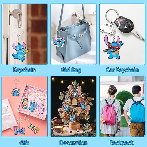 Miniatura 6 de 24 llaveros de dibujos animados con 50 calcomanías, suministros de fiesta de cumpleaños con temática de anime, recuerdos de fiesta para niños,