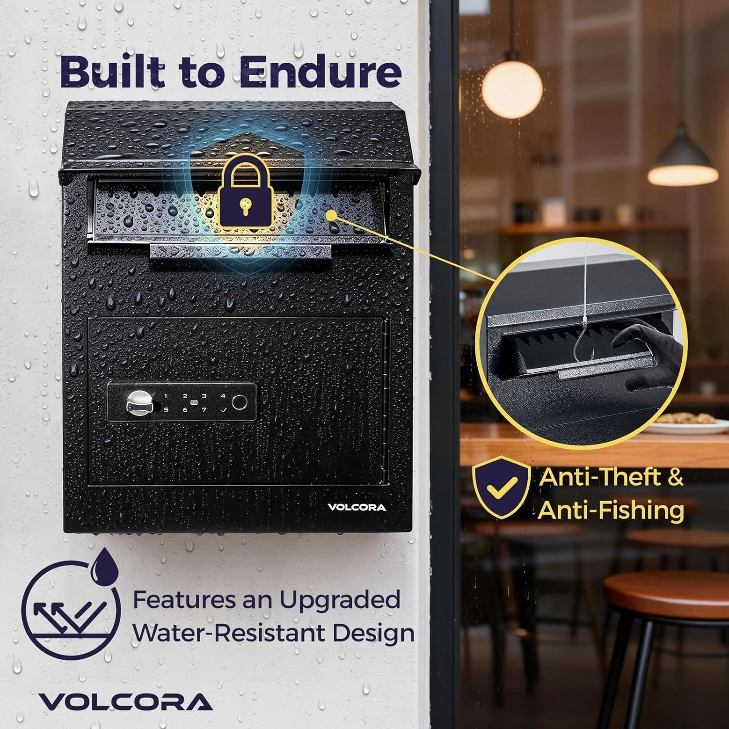 Volcora Smart Key Drop Box with Fingerprint Lock, Drop Safe with Drop Slot, Digital Keypad, Supports Fingerprint/APP Bluetooth/Passcode/Access Card/Key Unlock, Wall Mount Mailbox, Cash Drop Box