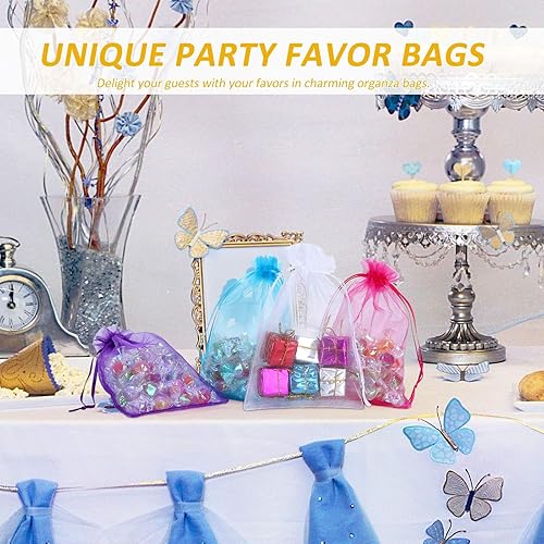 Miniatura 2 de 100 bolsas de regalo de organza de 4 x 6 pulgadas para joyas, fiestas, bodas, bolsas de regalo transparentes de primera calidad con cordón (blanco)