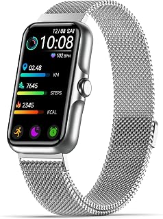 Sunorshop Silver Fitness Tracker Smart Watch: 24/7 Heart Rate, Blood Oxygen, Sleep Monitor, IP68 Waterproof, 24+ Sports Modes for Women Men