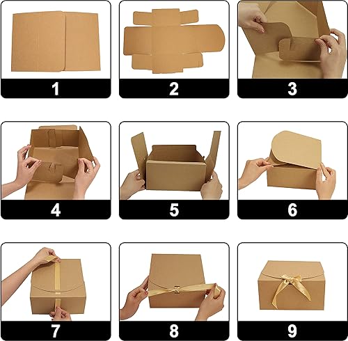 Miniatura 7 de HUAPRINT Cajas de regalo con tapas, blancas, 8 x 8 x 4 pulgadas, caja de propuesta de dama de honor, 12 juegos, papel kraft para bodas, embalajes,