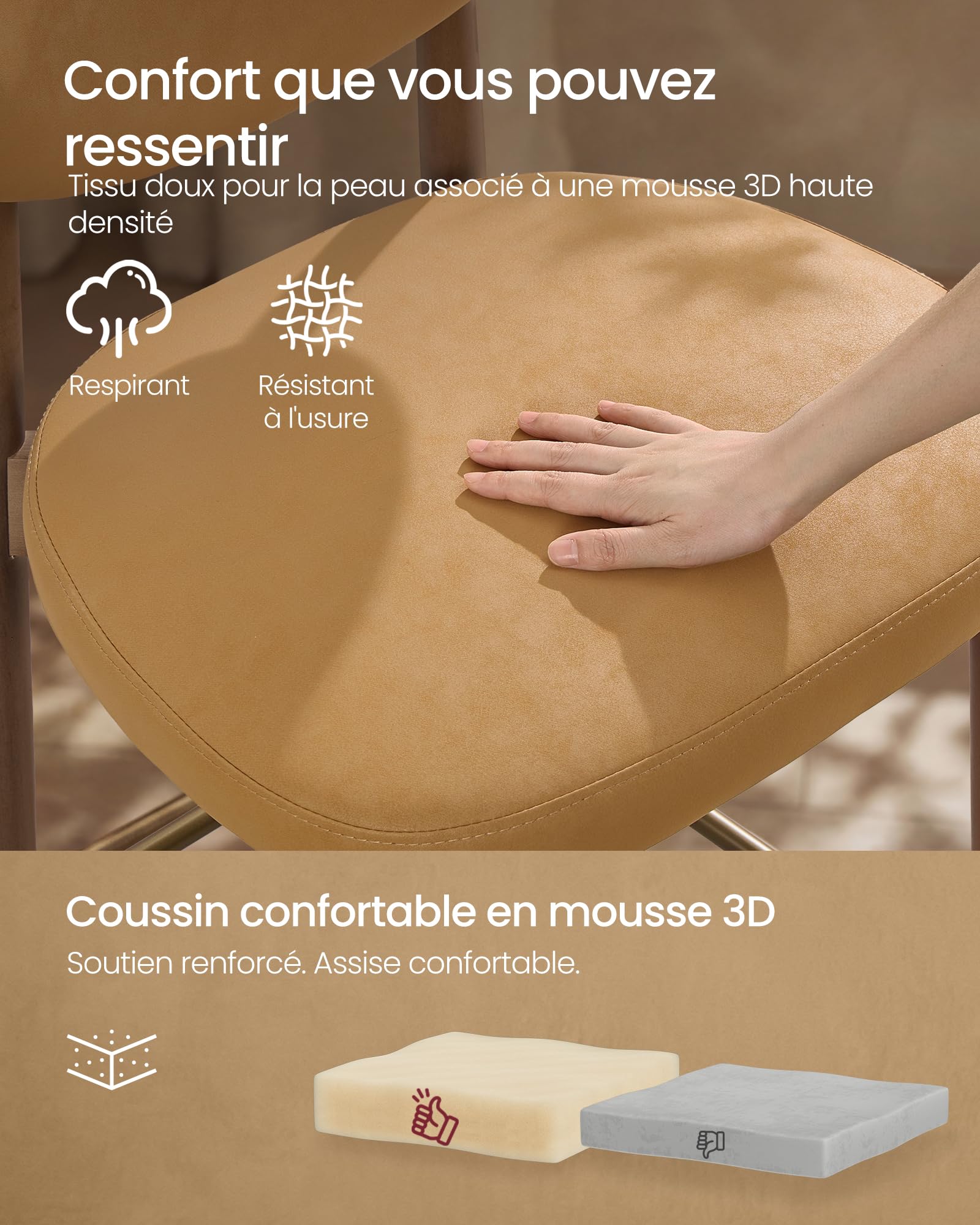 VASAGLE Tabourets de Bar, Bois Massif, avec Dossier, Lot de 2