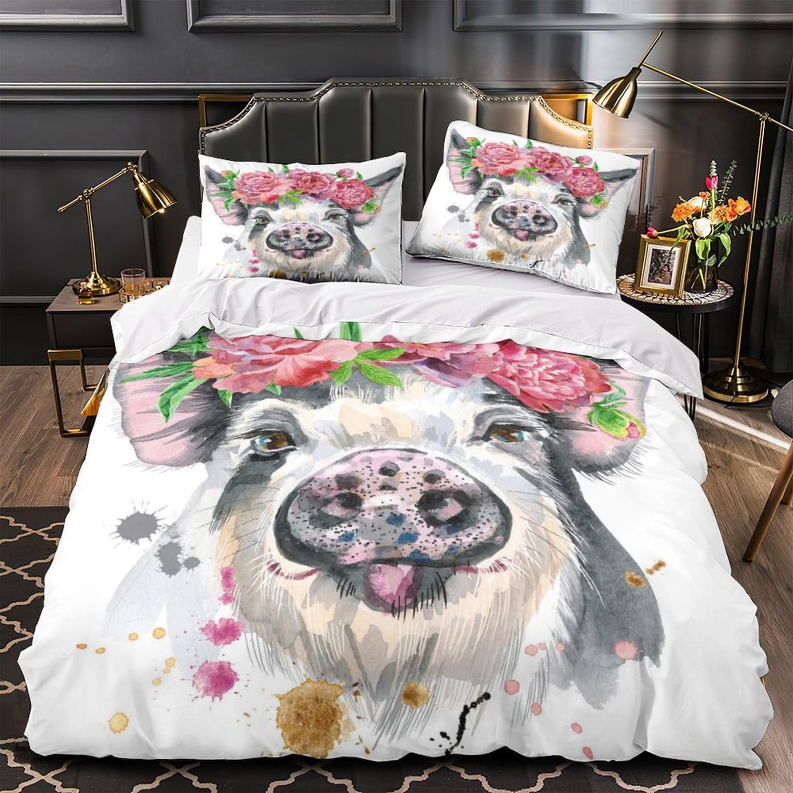 Housse de couette cochon anti-acarien 140x200 hypoallergique pour des nuits douces sans irritation