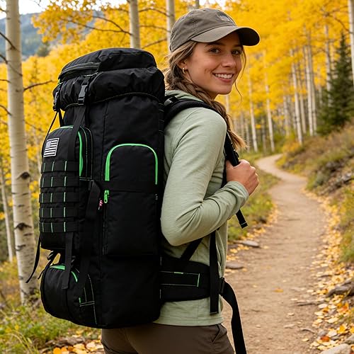 Vista 8 de Mochila de senderismo W WINTMING para hombres 70L/100L, mochila de campamento, mochila militar Molle, paquete de asalto de 3 días para escalada