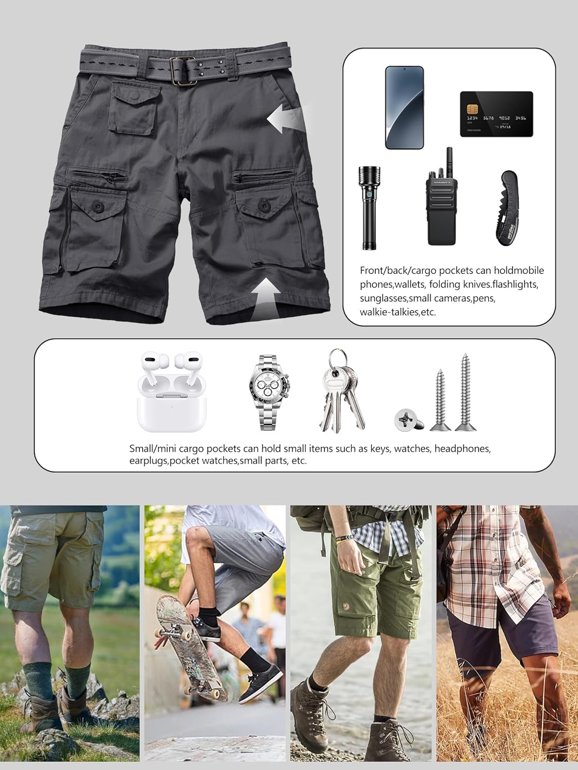 Cargo Shorts for Men Cotton Casual Wild Outdoor Work Shorts with Multi-Pockets - Image 7