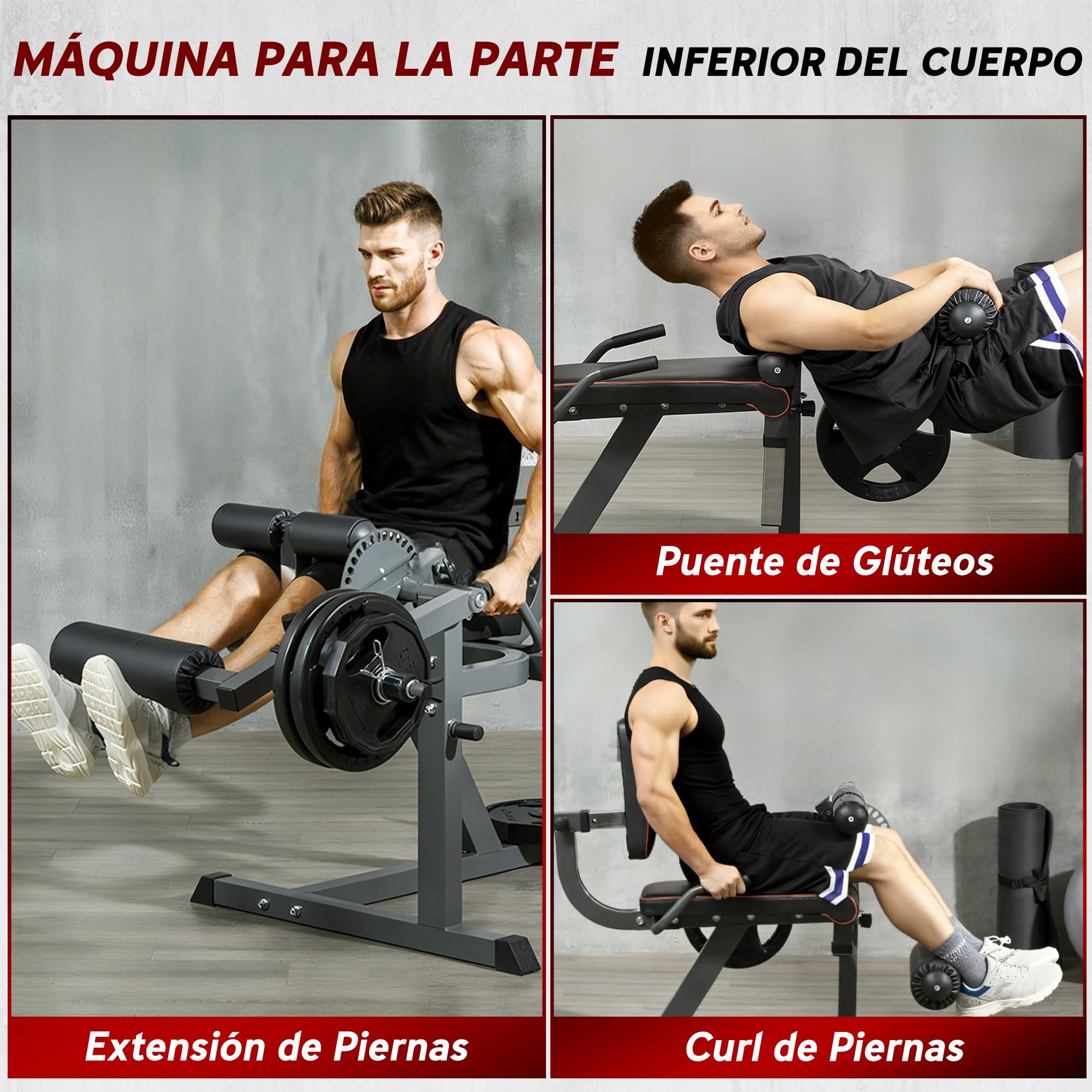 SPORTNOW Máquina de Extensión y Curl de Piernas Ajustable Casa Gimnasio | Máquina de Estiramiento de Piernas con Carga de Placas, Entrenamiento de Cadera Muslos y Pantorrillas