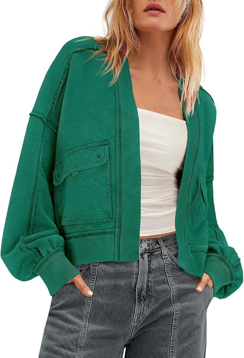Nirovien Womens Sweatshirt Cardigan Drop Shoulder Crop Jackets