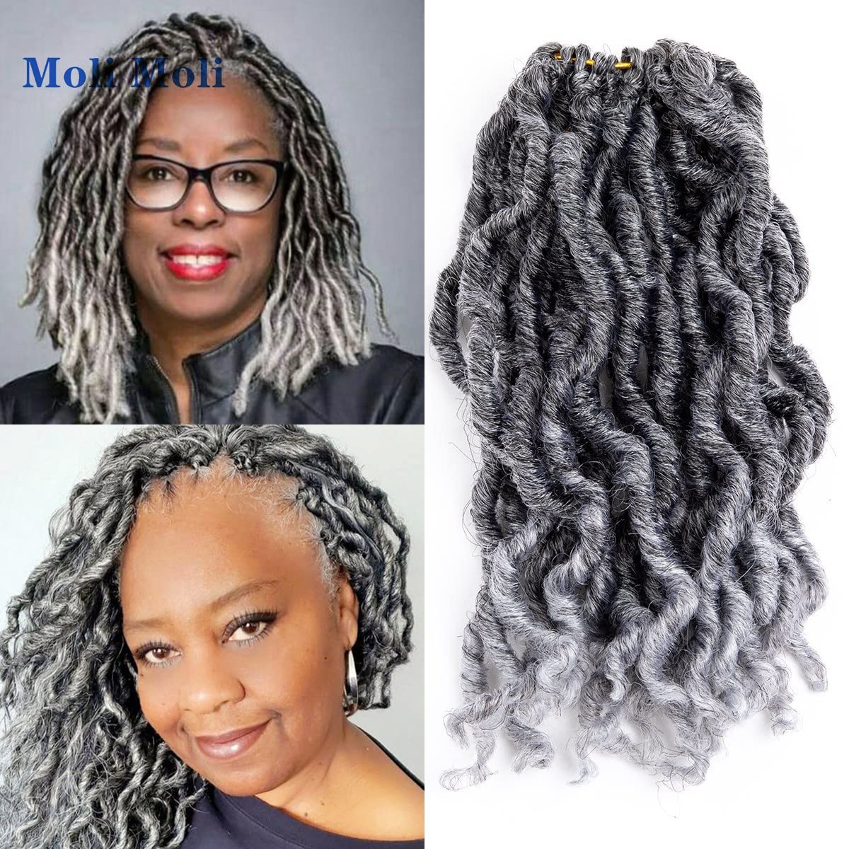Moli Moli 144 Strands 7 Inch Grey Curly Locs Crochet Hair Short Goddess Faux Locs For Women (Tgray)