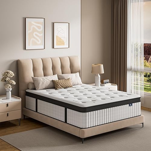 Miniatura 5 de Colchón híbrido King de 12 pulgadas en una caja, espuma viscoelástica y resortes ensacados, sin fibra de vidrio, suave y transpirable, sensación