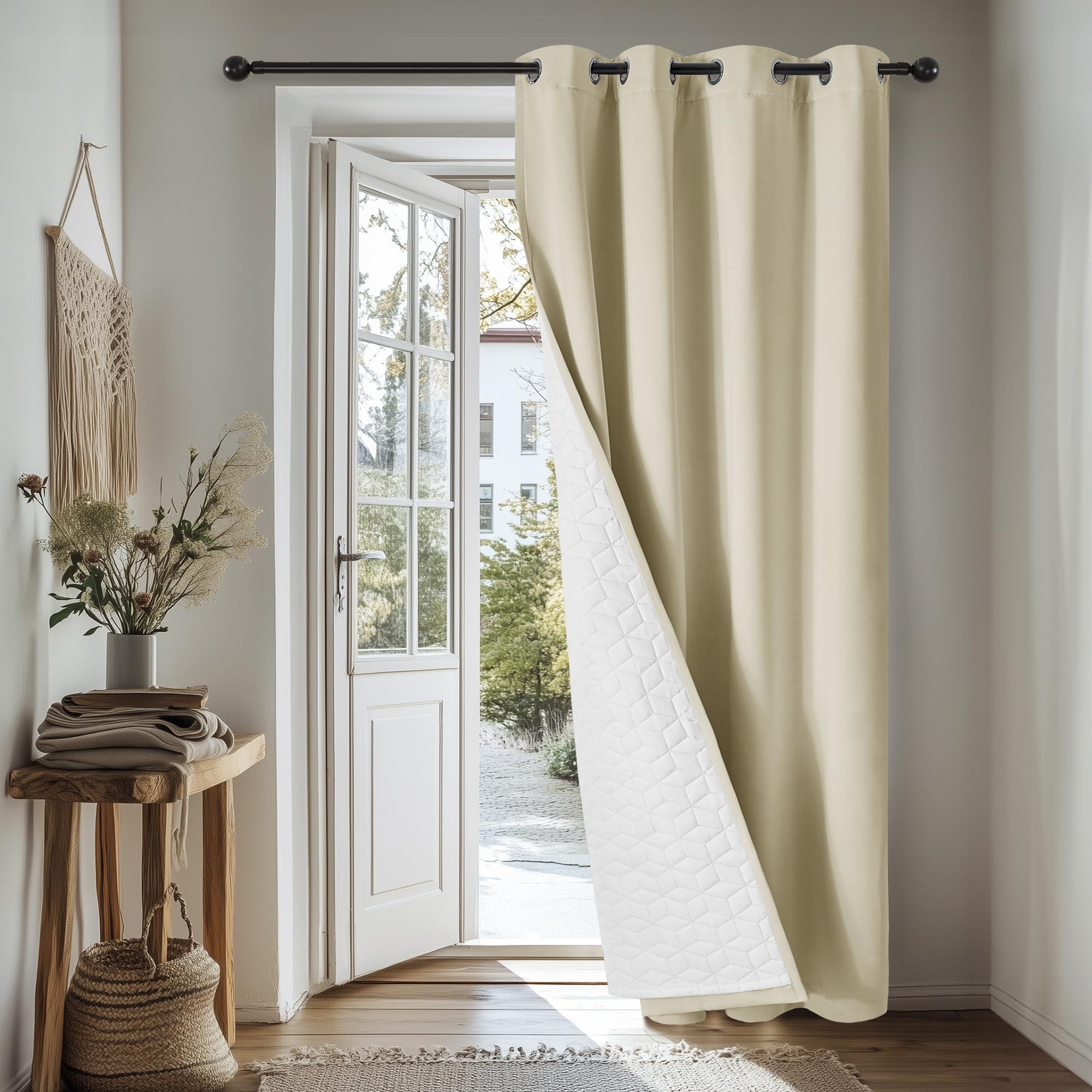 Deconovo Thermal Curtain Eyelet, Blackout Curtain with Extra Thick Microfiber Lining, Sunlight Blocking Noise Protection Panel for Living Room, 55 x 102 Inch, Beige, 1 Panel — image 1