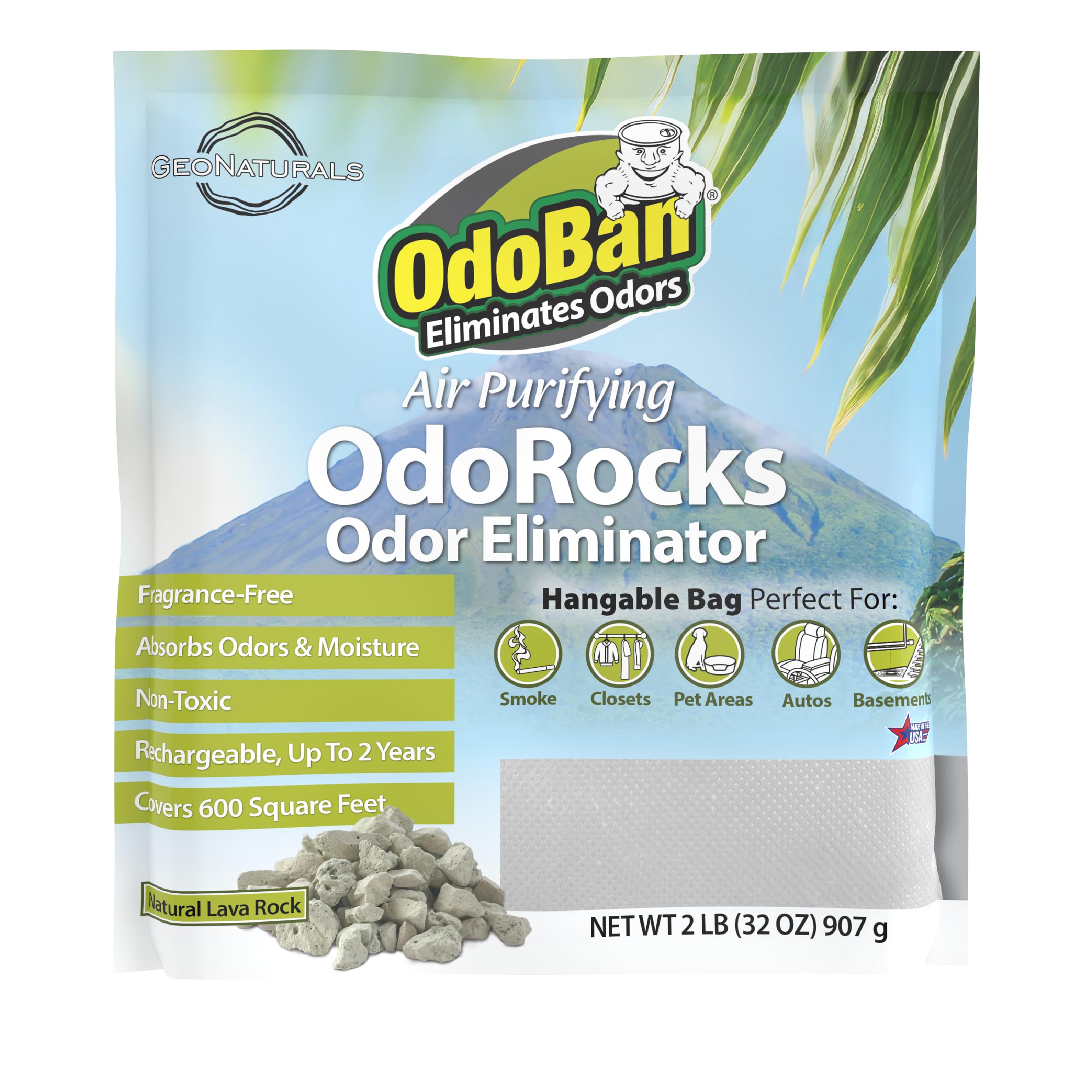 OdoBan Air Purifying OdoRocks Natural Odor Eliminator Made from Natural Volcanic Rocks, Made in the USA, Fragrance Free, 2 Pound Bag