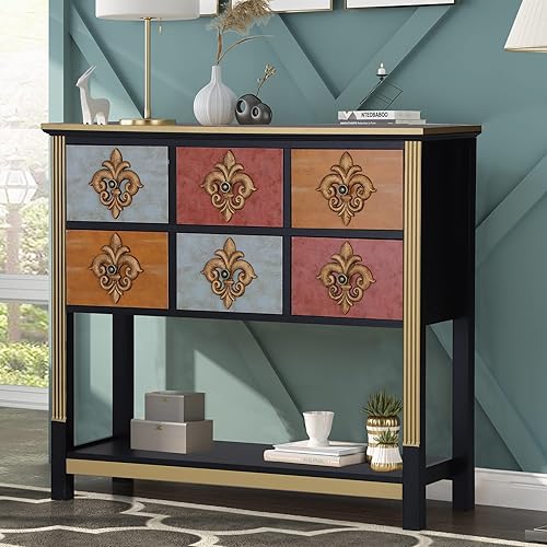 Miniatura 8 de MAISON ARTS Armario decorativo con 6 cajones, mesa de entrada de granja, mesa de sofá con almacenamiento para entrada, pasillo, sala de estar