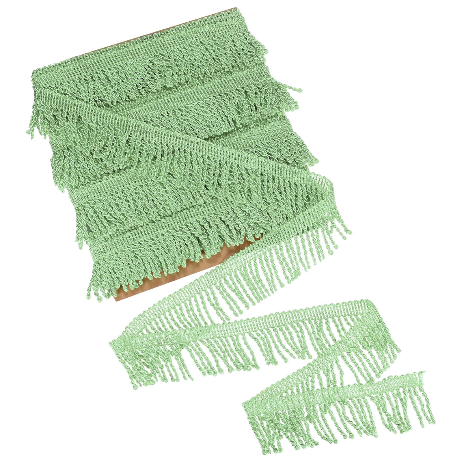 Frange à pompons verte M METERXITY en polyester souple et résistant de 5,5cm