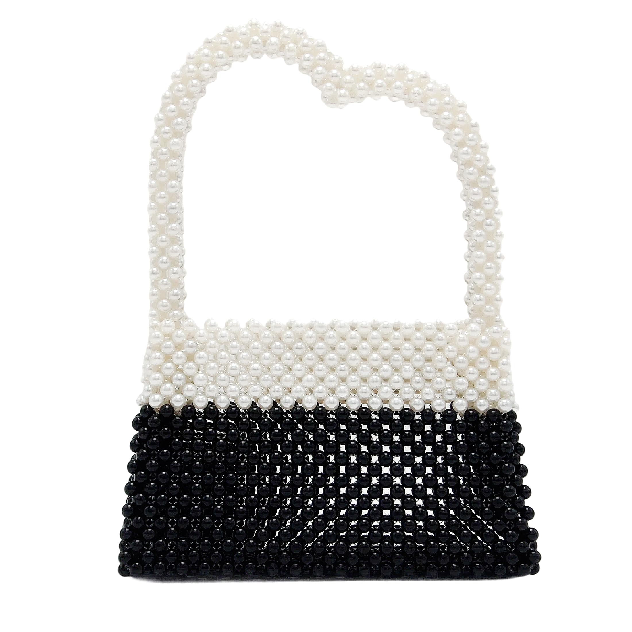 Miuco Pearl Clutch Purses For Women Heart Shape Top-Handle Bag Beaded Pearl Handbags Handmade Tote