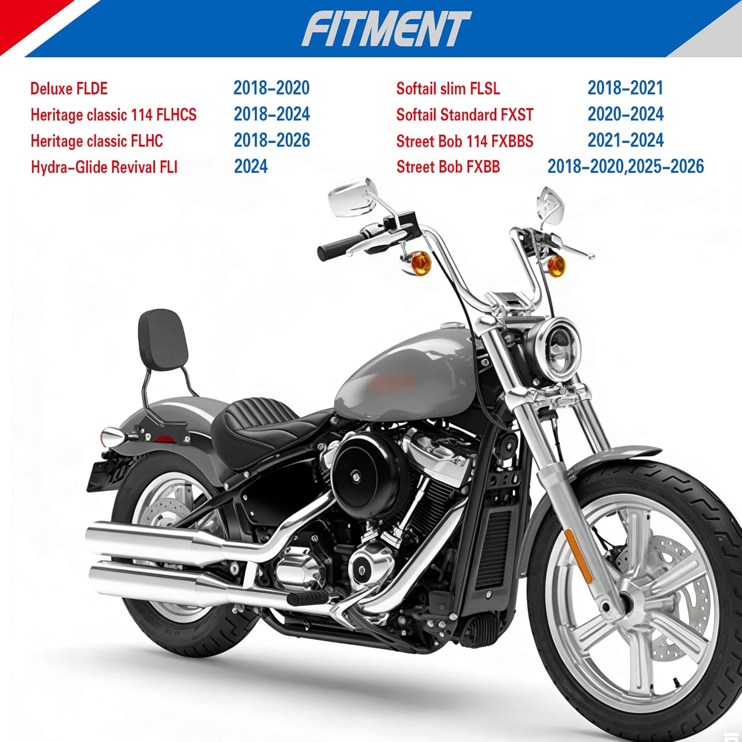 YTSMotor Detachable Upright Passenger Backrest Sissy Bar with Docking Hardware Kit Compatible With 2018-2026 Harley Softail FLSL FXST Heritage Classic FLHC FLHCS Deluxe FLDE Street Bob FXBB