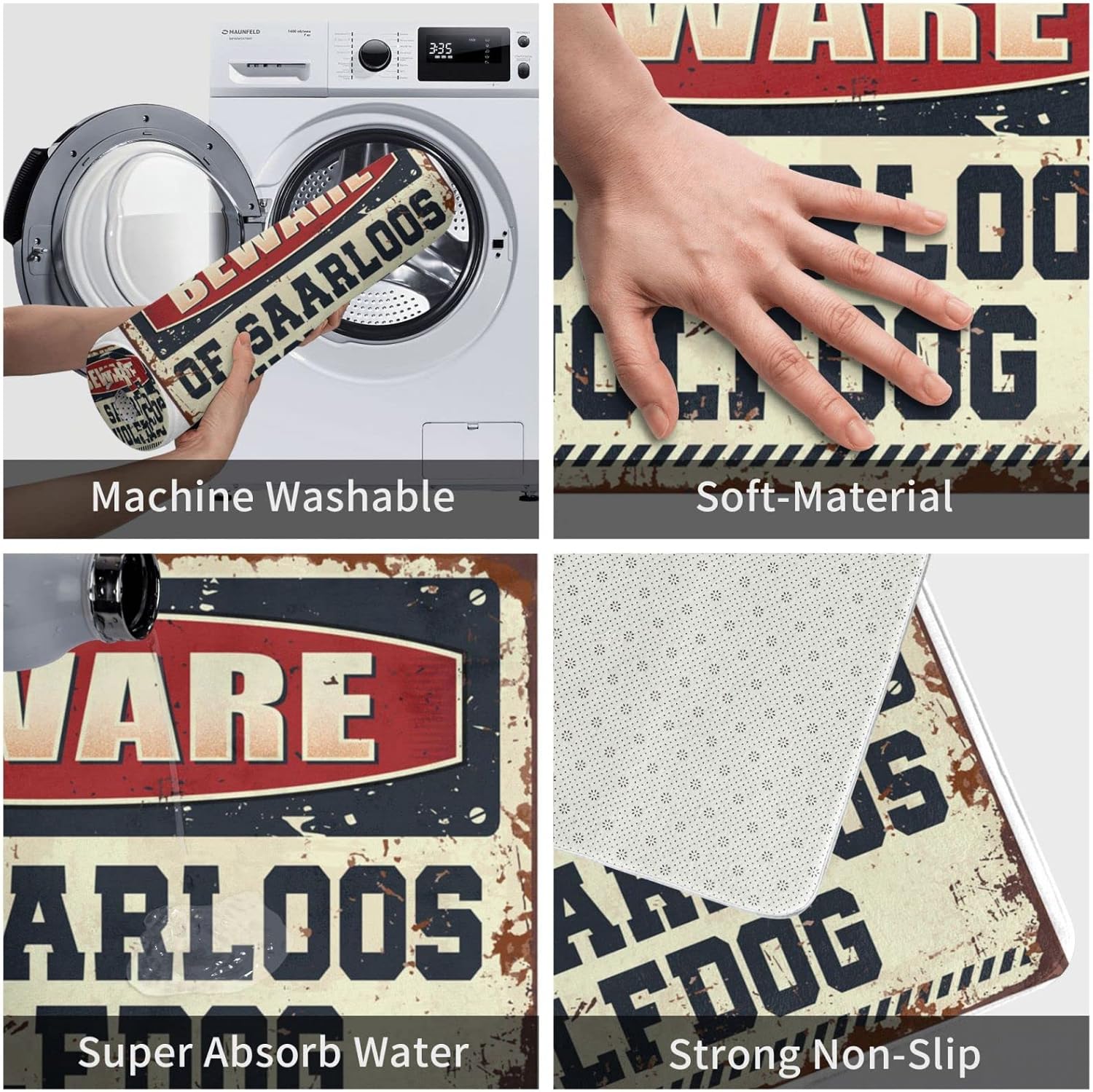 Doormats for Outdoor Entrance Home Funny Beware of Saarloos Wolfdog Doormat Outdoor Bar Accessories Decor Spring Porch Decor(65X90CM)