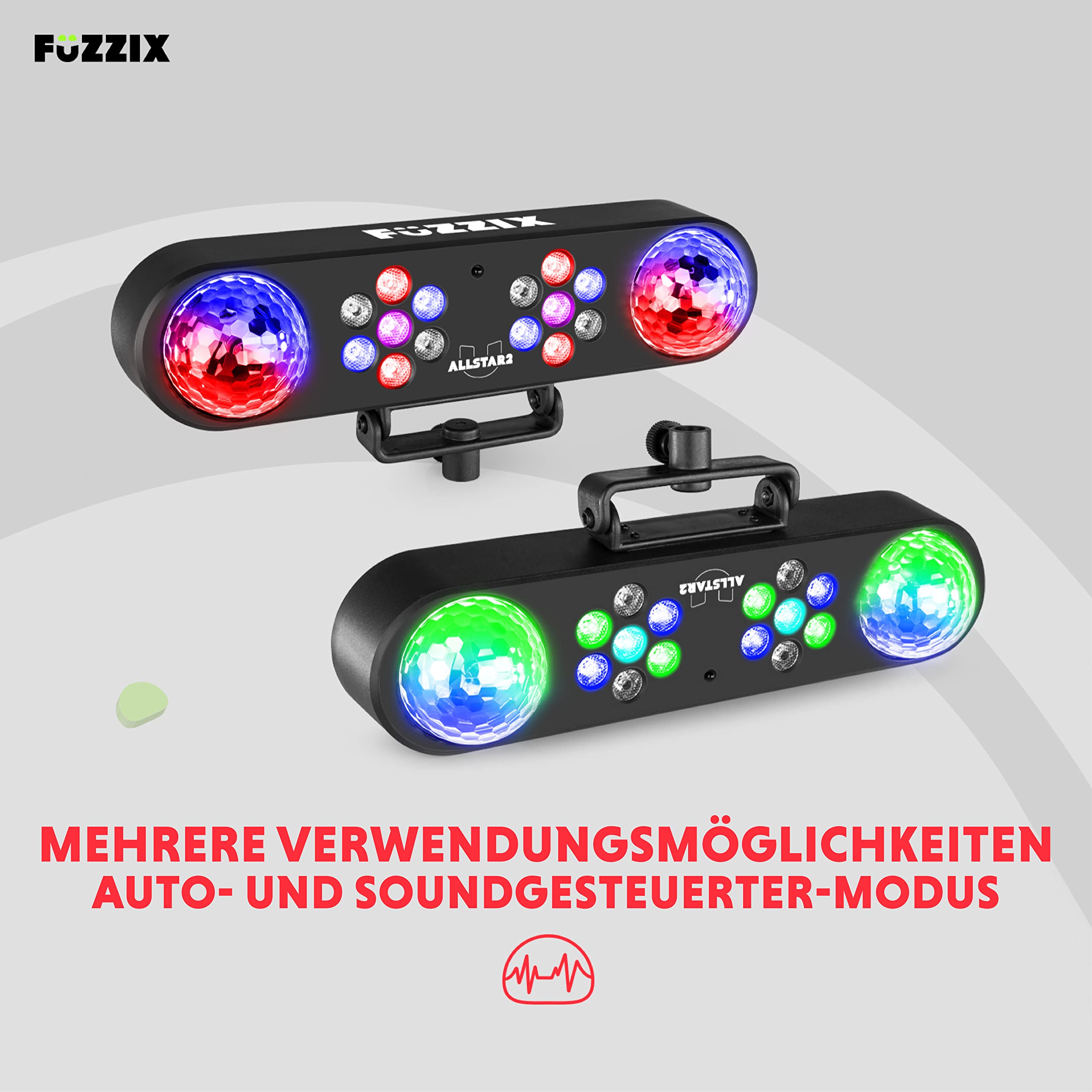 Fuzzix AllStar2 LED Disco Licht mit Fernbedienung, Discokugel und 2x PAR Partylicht Set, DJ Licht Stativ, Lichtorgel Musikgesteuert LED, Discolicht Partylicht, Mobile DJ Lichtanlage, Partybeleuchtung