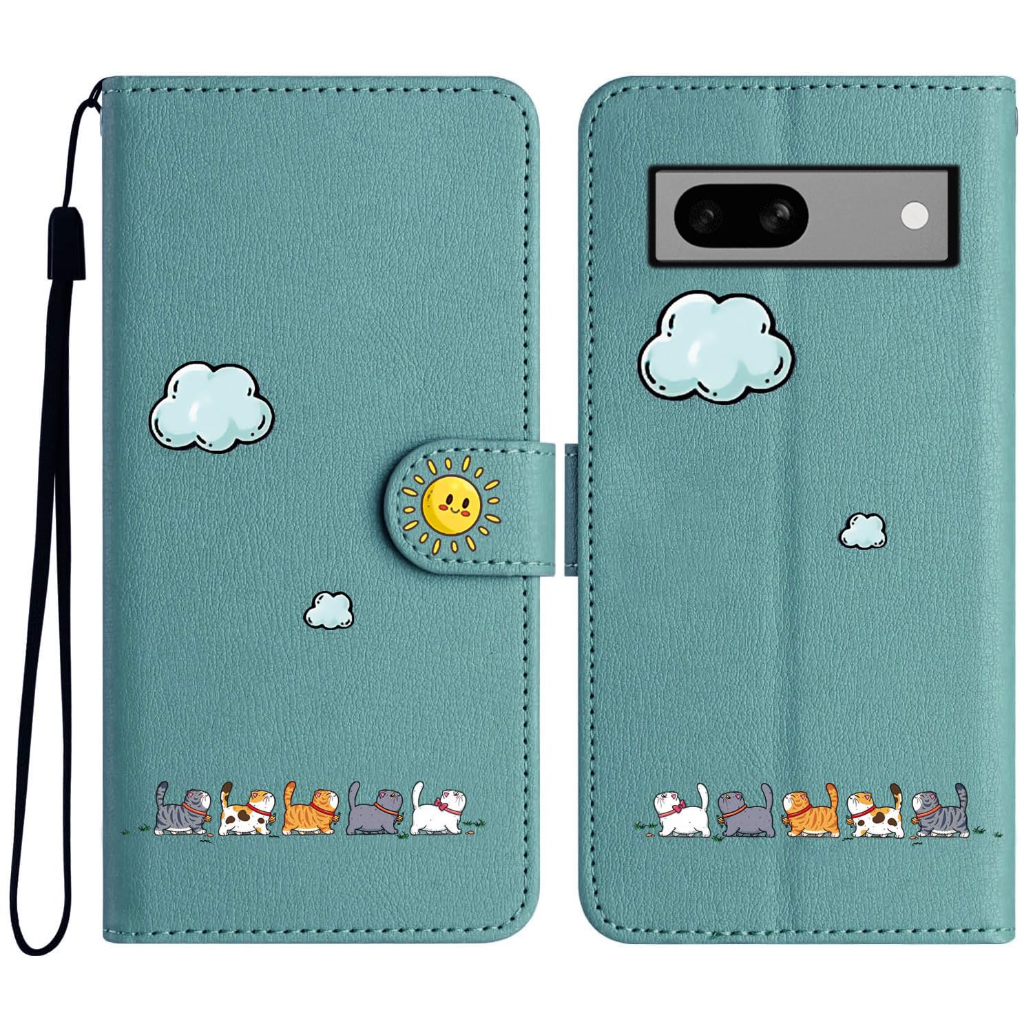 ALSDKEZI 対応 Google Pixel 7A ケース 手帳型 可愛い 猫柄 ピクセル 7A 携帯カバー 動物柄 純色シンプルデザイン スマホケース おしゃれ カード入れ 財布型 Pixel 7A 女性 人気 カバー カード収納 スタンド機能 内蔵マグネット式, ダークグリーン/Dark Green