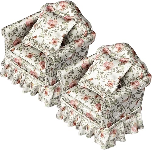 Miniatura 7 de iLAND Muebles de casa de muñecas de sofá en miniatura, juego de muebles para casa de muñecas para accesorios de 112, elegantes sofás plisados de