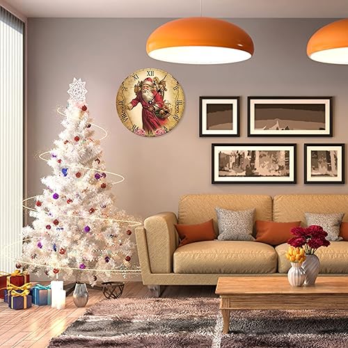 Miniatura 4 de godblessign Reloj de pared de esquí de Papá Noel de Navidad, funciona con pilas, fácil de leer, reloj redondo de Navidad, silencioso, sin tictac,
