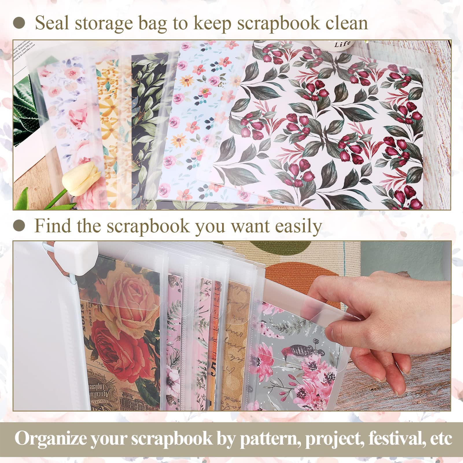 Organizer do przechowywania papieru 30 x 30 cm, z dużymi naklejkami, przezroczysty papier, organizer do przechowywania z uszczelką, pomieści papier do scrapbookingu, papier winylowy, 14 szt