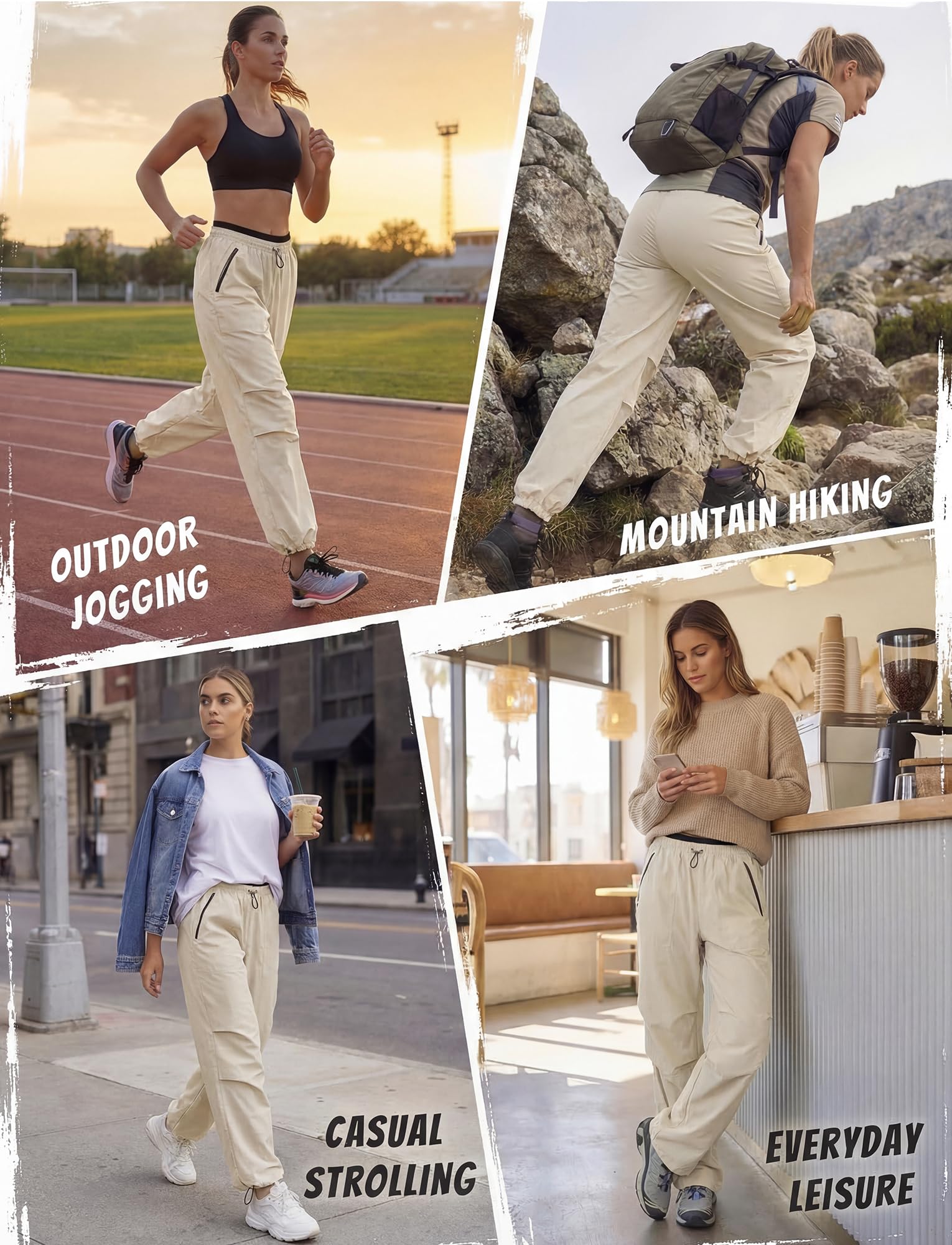 FEOYA Y2K Pantalon cargo imperméable pour femme, pantalon de randonnée à jambes larges, pantalon de parachutisme, séchage rapide, pantalon de course décontracté