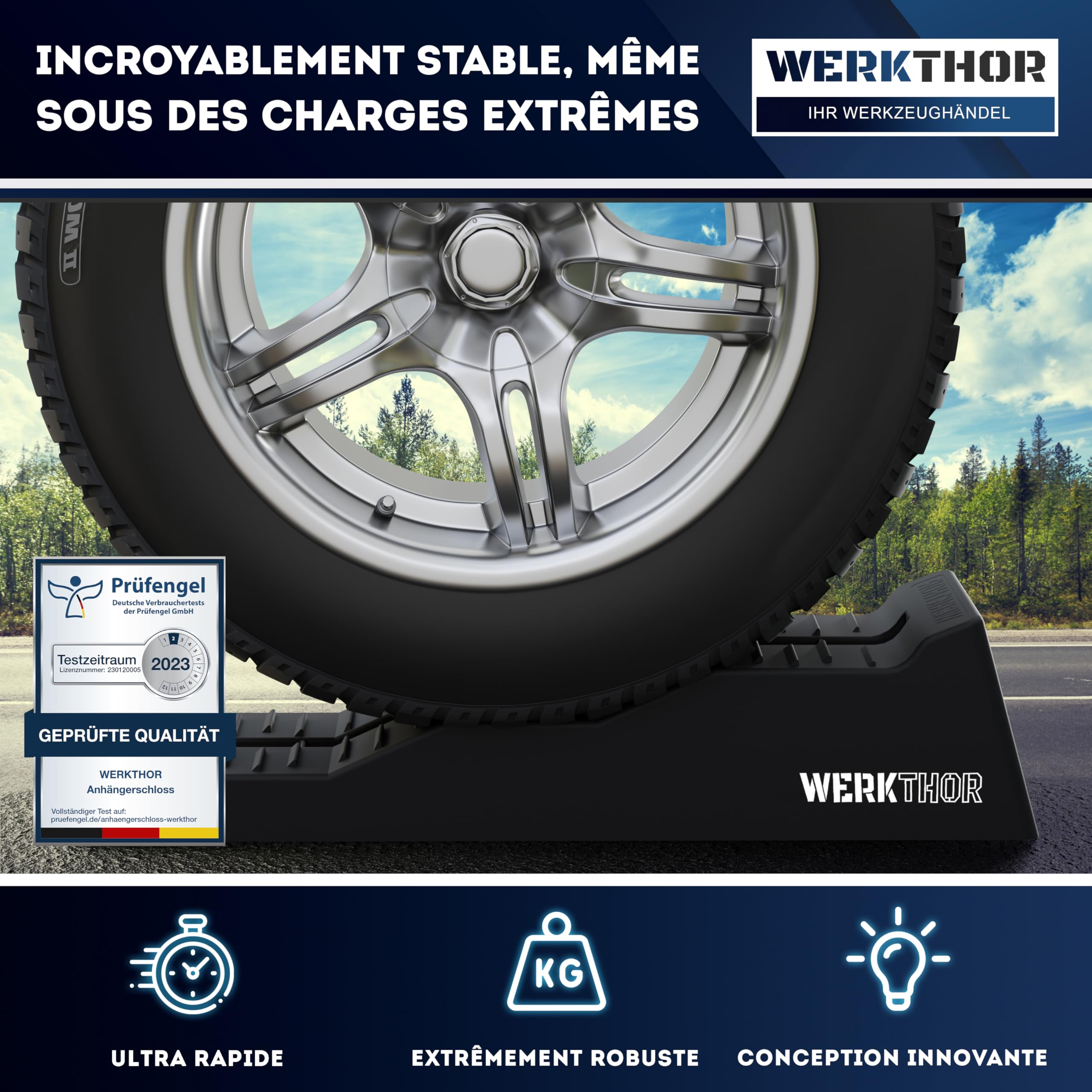 WERKTHOR Cales pour Camping-Car 3 Niveaux [Jeu de 2 – Noir] | Cale pour Camping Car et Camping-Car | Rampe Camping Car de Nivellement | Cale Roue Caravane Van Aménagé | Jusqu’à 5 Tonnes | Sac Inclus