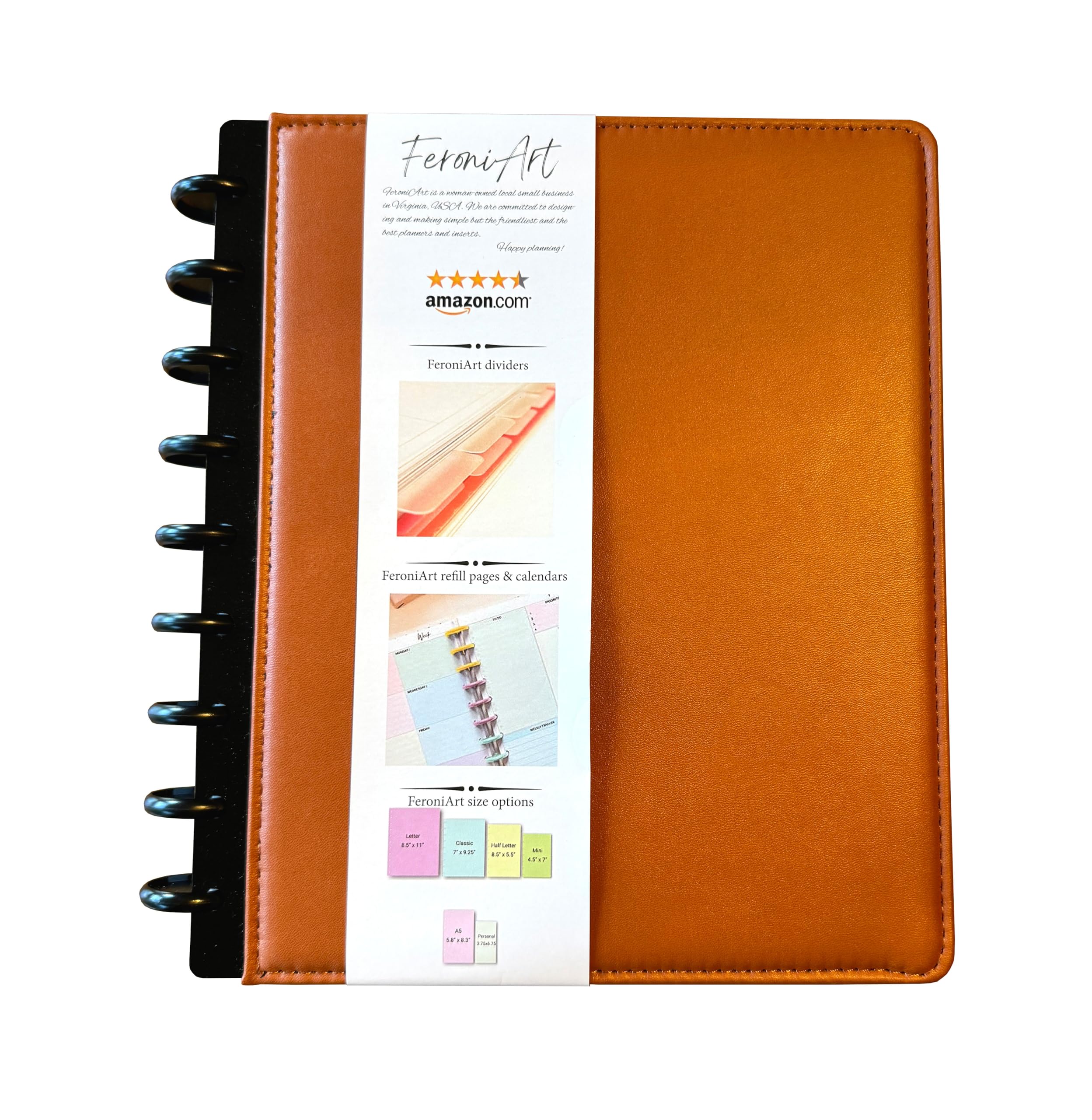 Refillable Discbound Notebooks Classic Size (7x9.25) 75 Sheet Narrow Ruled PU Leather (Classic Size Brown) Vegan