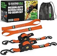 Vista 21 de Rhino USA Correas de trinquete retráctiles (paquete de 4) – 1 pulgada x 10 pies (1,209 libras de resistencia a la rotura) – Correas de amarre auto