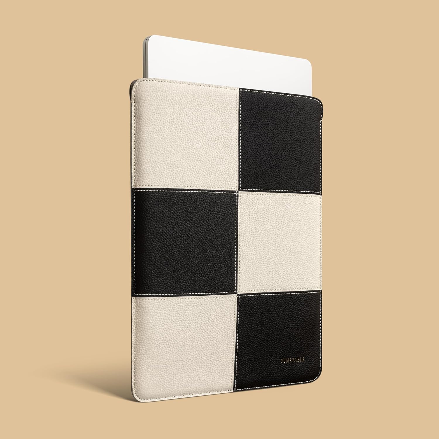 Comfyable Laptop Sleeve 13 Inch Precisely Compatible with MacBook Air M4 M3 2025 & MacBook Pro M2 M1 2022, Genuine Leather Protective Case Cover, Black & Cream - Image 2