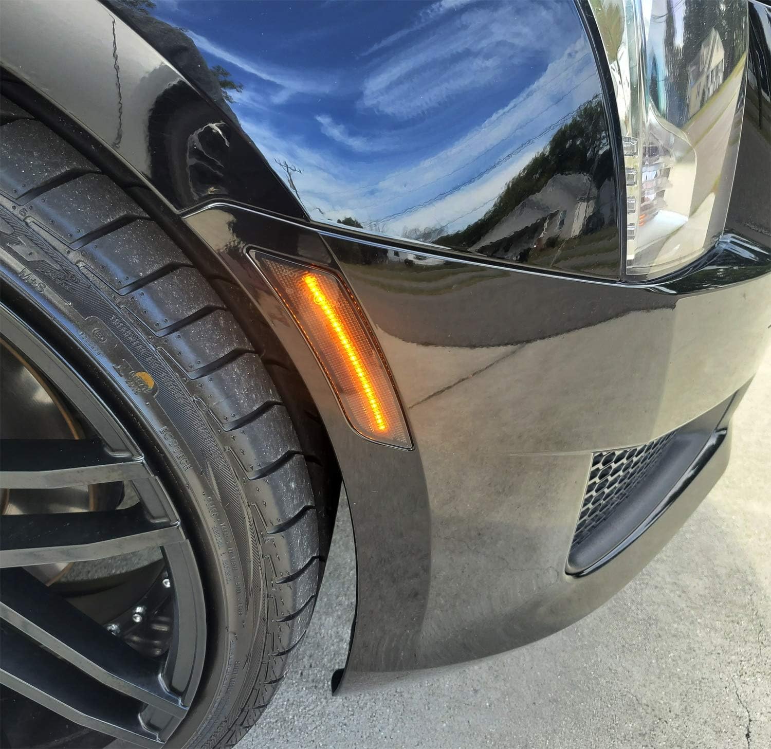 iJDMTOY Black-Out Smoked Lens 36-SMD Amber Full LED Front Bumper Side Marker Light Kit Compatible With Cadillac 2020-up CT4, Replace OEM Amber Front Sidemarkers