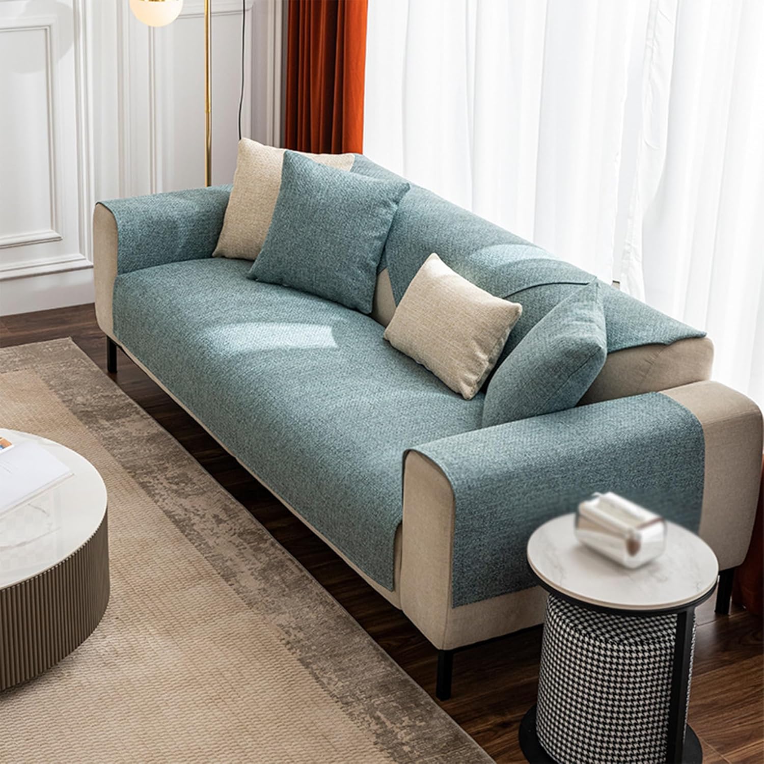 Linen Couch Cushion Covers Sofa Protector, Removeable Replacement Covers Universal Durable Anti Slip Non-Sticky, for Sectional Sofa Suitable for all seasons ( Color : Light blue , Size : 35x35in )