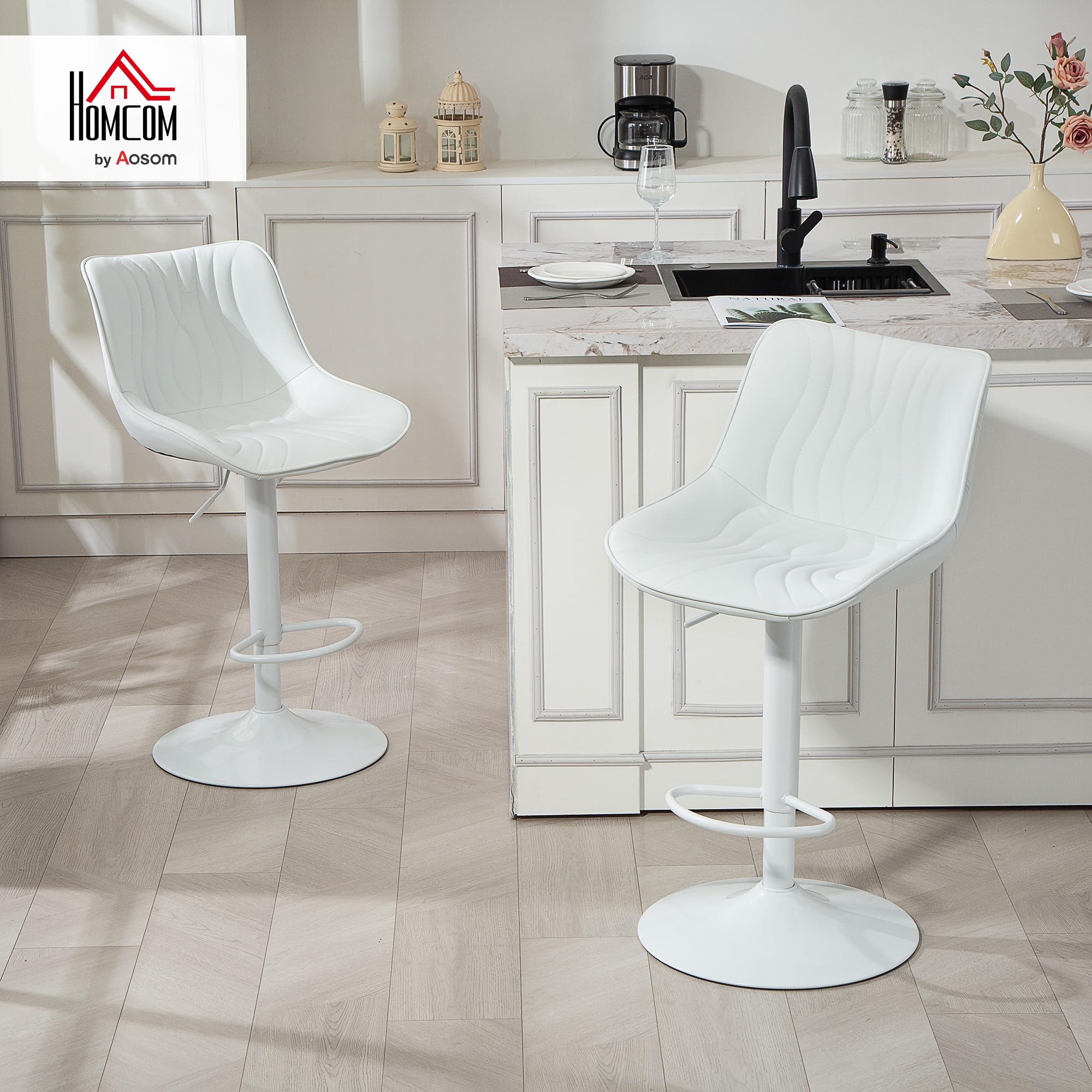 HOMCOM Lot de 2 Tabourets de Bar Hauteur Réglable 92-110cm Acier Blanc