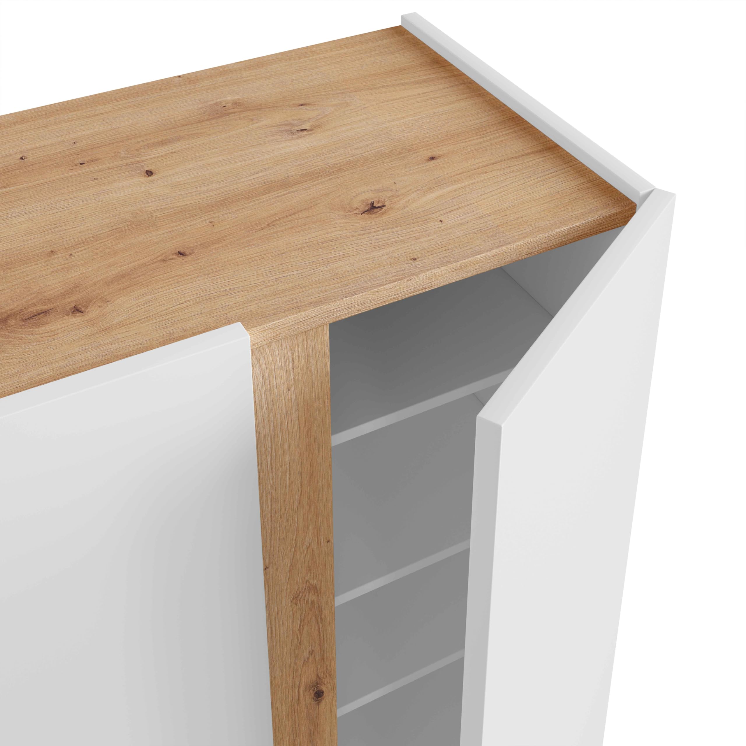 duehome | Eitan, Zapatero de 2 Puertas, Armario Zapatero, Acabado en Color Blanco Artik y Roble Nodi, Medidas: 56,5 cm (Largo) x 102 cm (Alto) x 35 cm (Fondo)