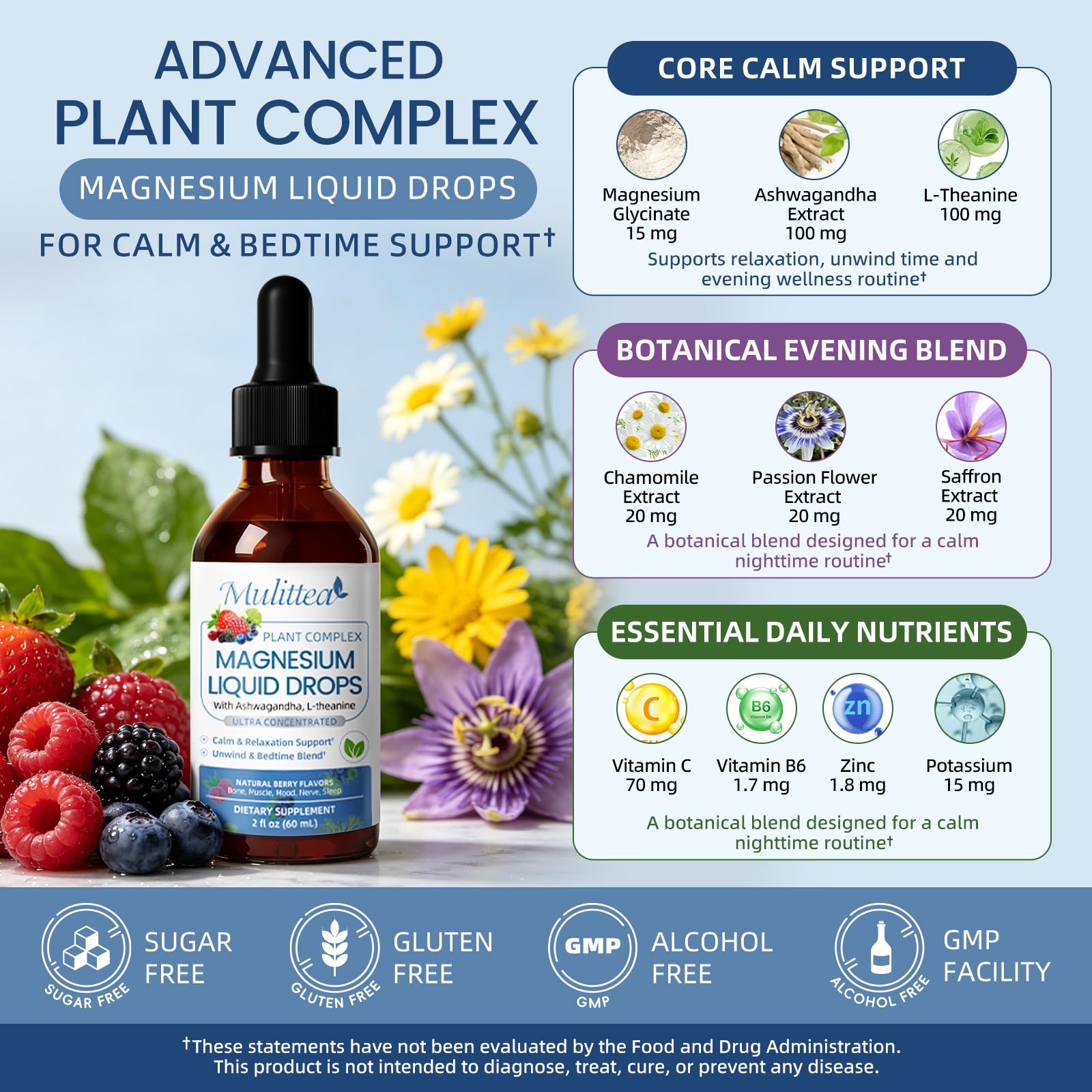 Magnesium Glycinate Liquid Drops with L-Theanine, Ashwagandha & Saffron — Amazon image 3