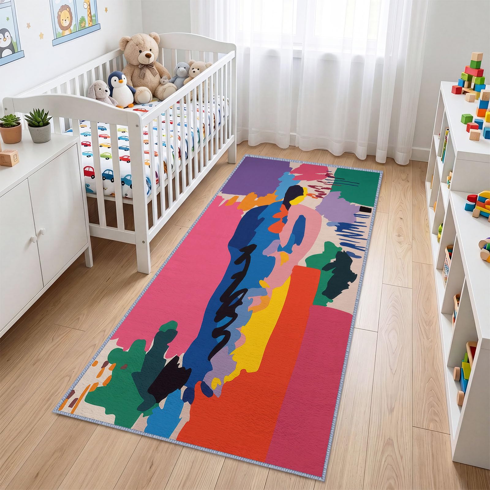 Bieżnik na korytarz, 60 x 300 cm, abstrakcyjne figury fauwizmu, antypoślizgowy, wytrzymały bieżnik, mata podłogowa z gumowym spodem, można prać, do przedpokoju, kuchni, sypialni, pralni, biura, kolor