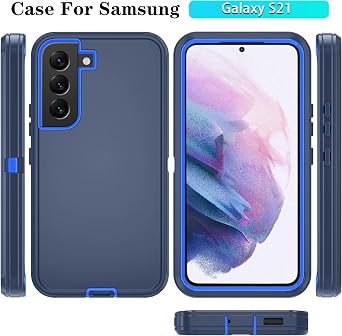 ONOLA Phone Case for Samsung Galaxy S21 Case with HD Screen Protector, Heavy Duty Shockproof & Dropproof 3-Layer Cover Phone Case for Galaxy S21 6.2'',DarkBlue