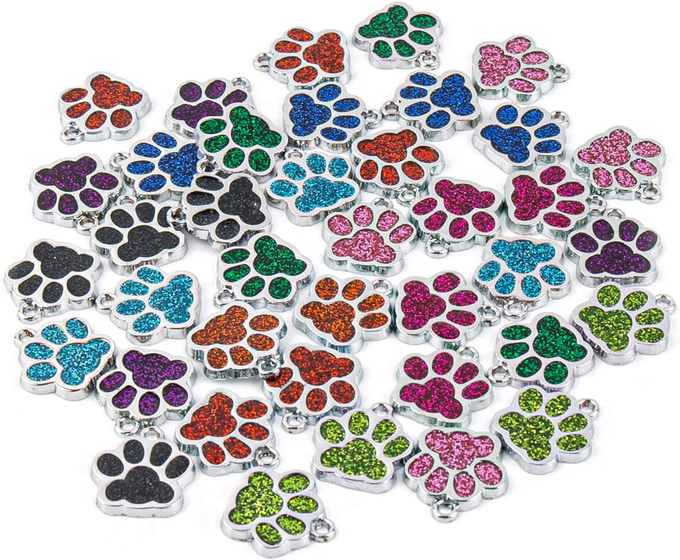 AUEAR, Animal Dog Cat Paw Print Charms Pendants Crystal Beads Glitter Footprint Snap Button for DIY Necklace Bracelet, 40 Pack, crystal enamel, crystal