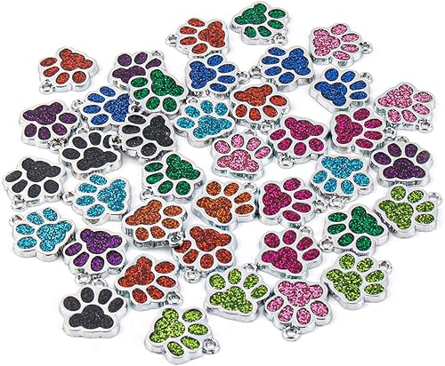 Miniatura 10 de AUEAR, Dijes con estampado de pata de perro y gato de animales, cuentas de cristal, botón a presión de huella de purpurina para collar y pulsera de